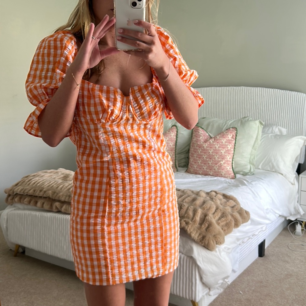 Shein orange and white gingham mini dress